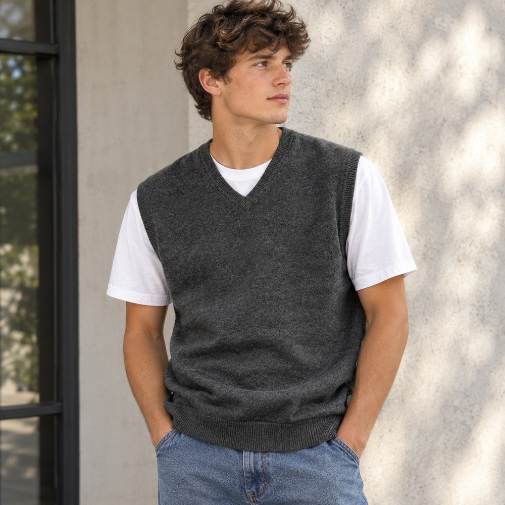 Vintage Grant Thomas Two Ply Cashmere Sweater Vest Mens Size L Gray Classic Dad